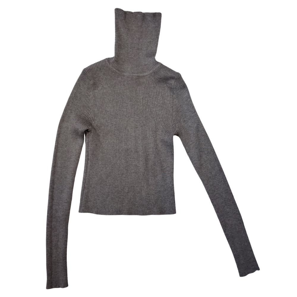 Gray Long Sleeve Crop Top‎ Turtleneck Small by Ambiance Apparel